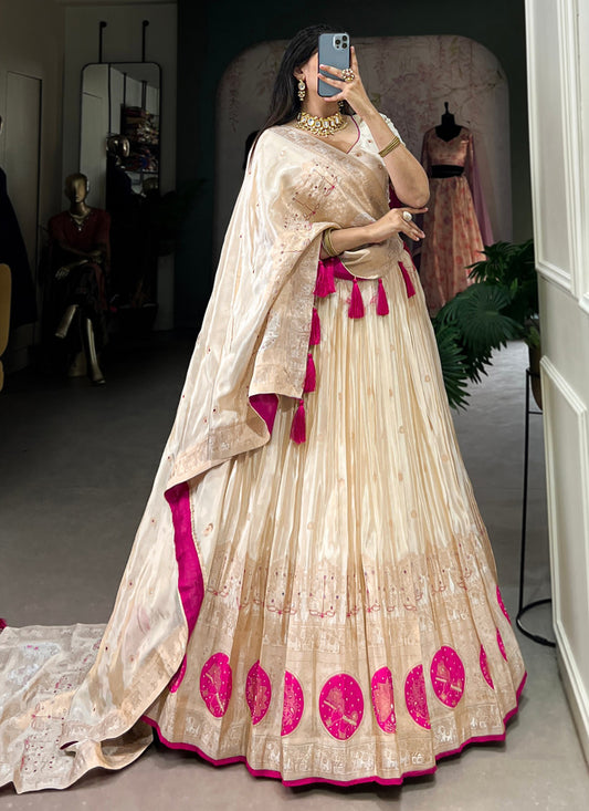 Cream & Pink Pure Shimmer Navratri Special Chaniya Choli