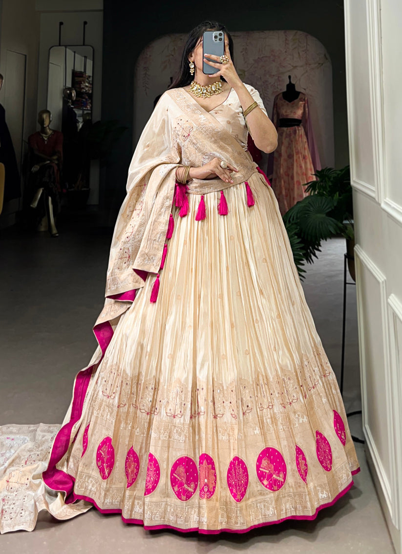 Cream & Pink Pure Shimmer Navratri Special Chaniya Choli