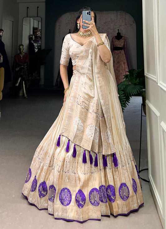 Cream & Purple Pure Shimmer Navratri Special Chaniya Choli