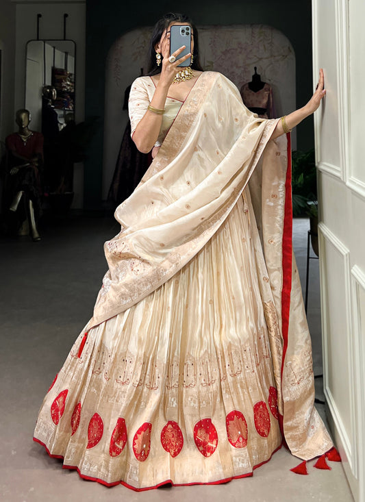 Cream & Red Pure Shimmer Navratri Special Chaniya Choli