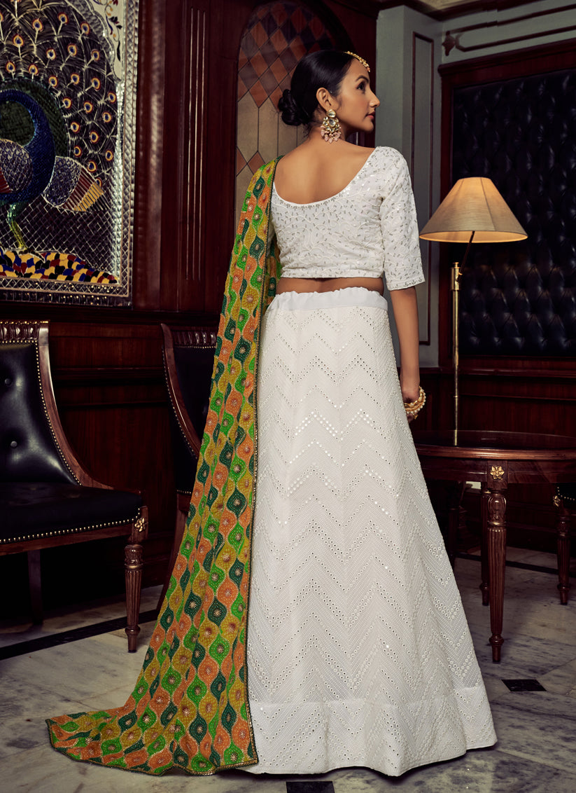 White Georgette Designer Lehenga Choli