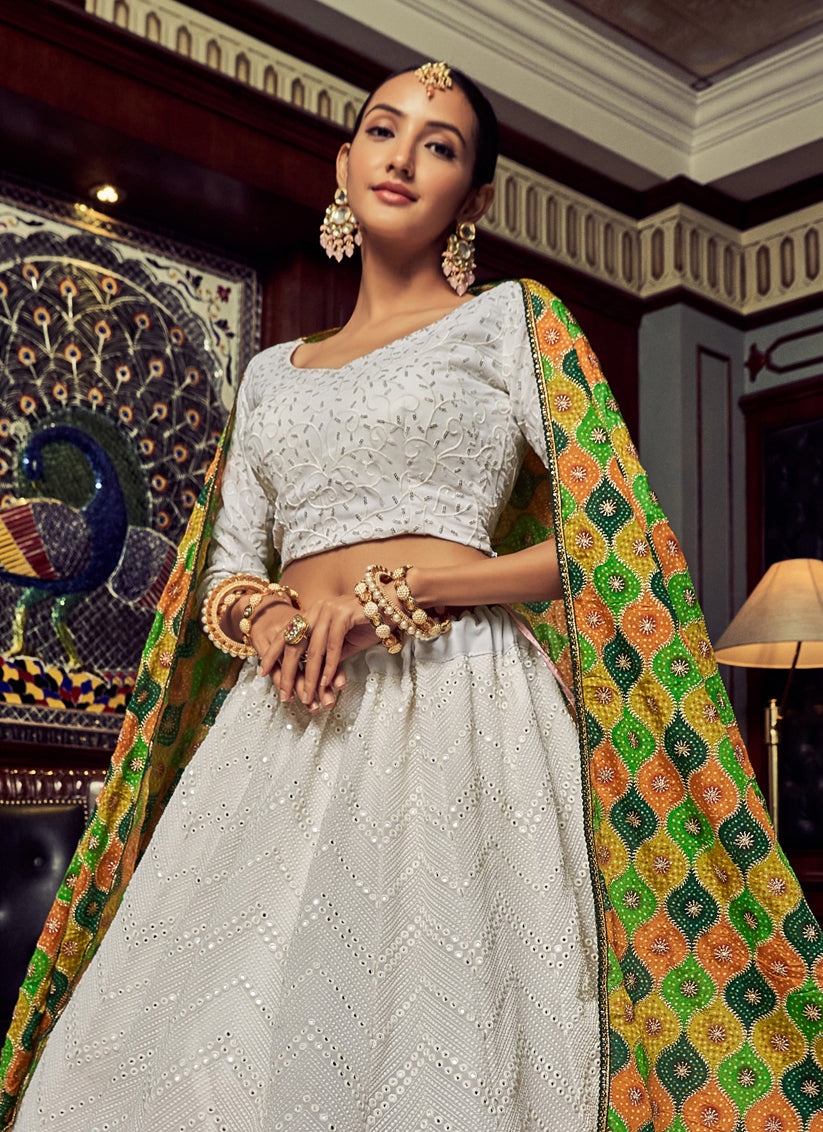 White Georgette Designer Lehenga Choli