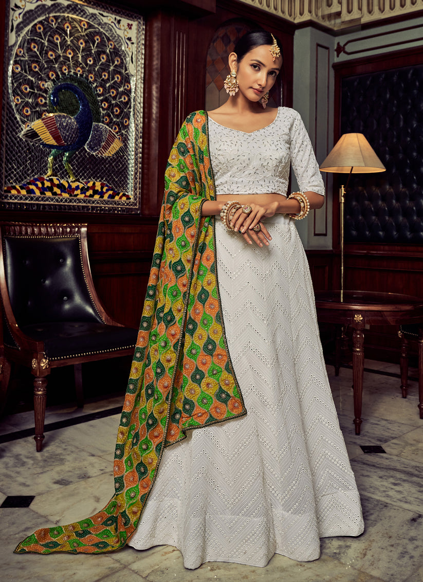 White Georgette Designer Lehenga Choli