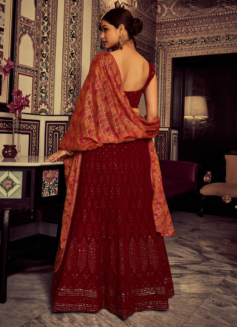 Maroon Georgette Designer Lehenga Choli