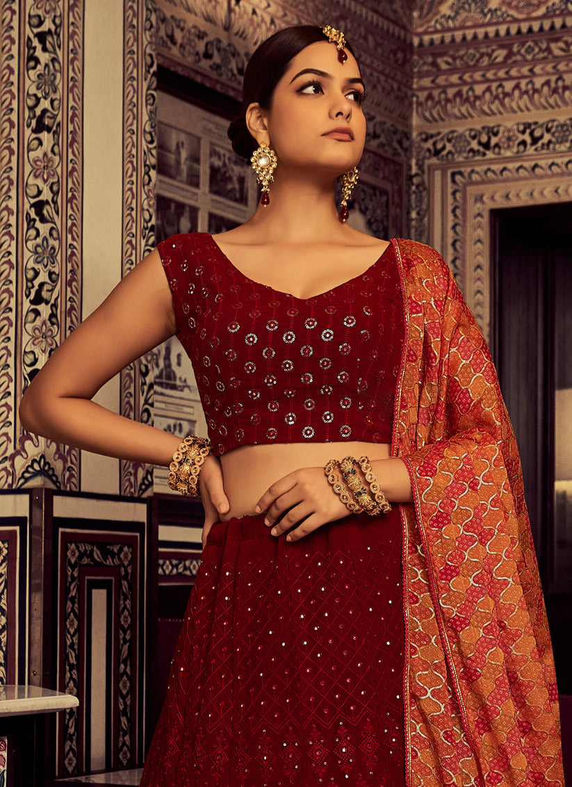 Maroon Georgette Designer Lehenga Choli