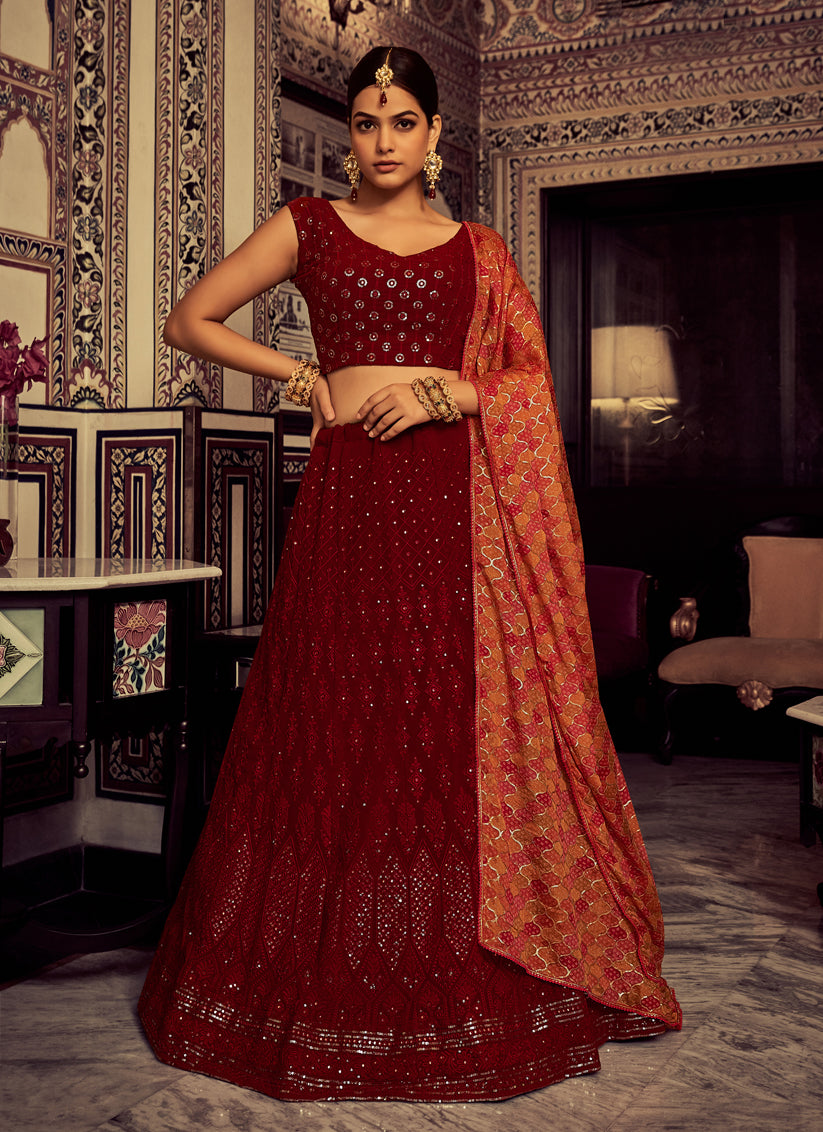 Maroon Georgette Designer Lehenga Choli