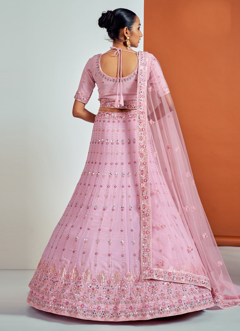 Pink Georgette Embroidered Designer Lehenga Choli