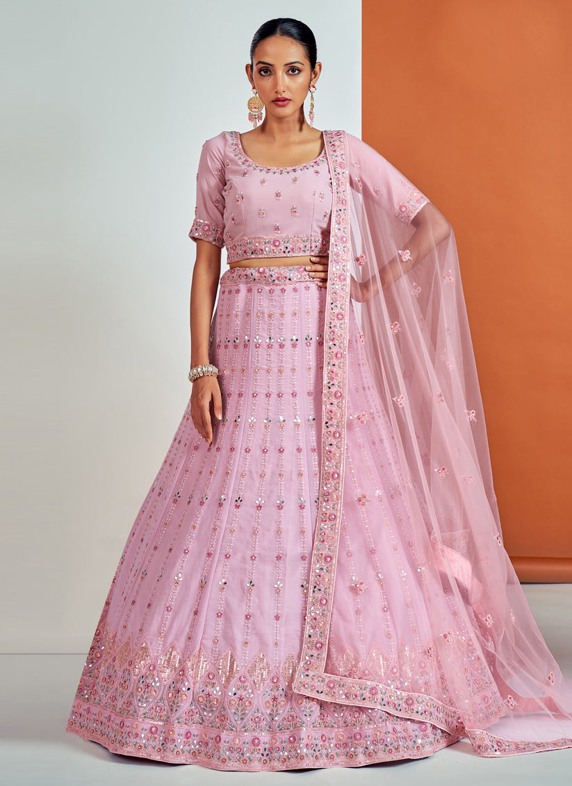 Pink Georgette Embroidered Designer Lehenga Choli