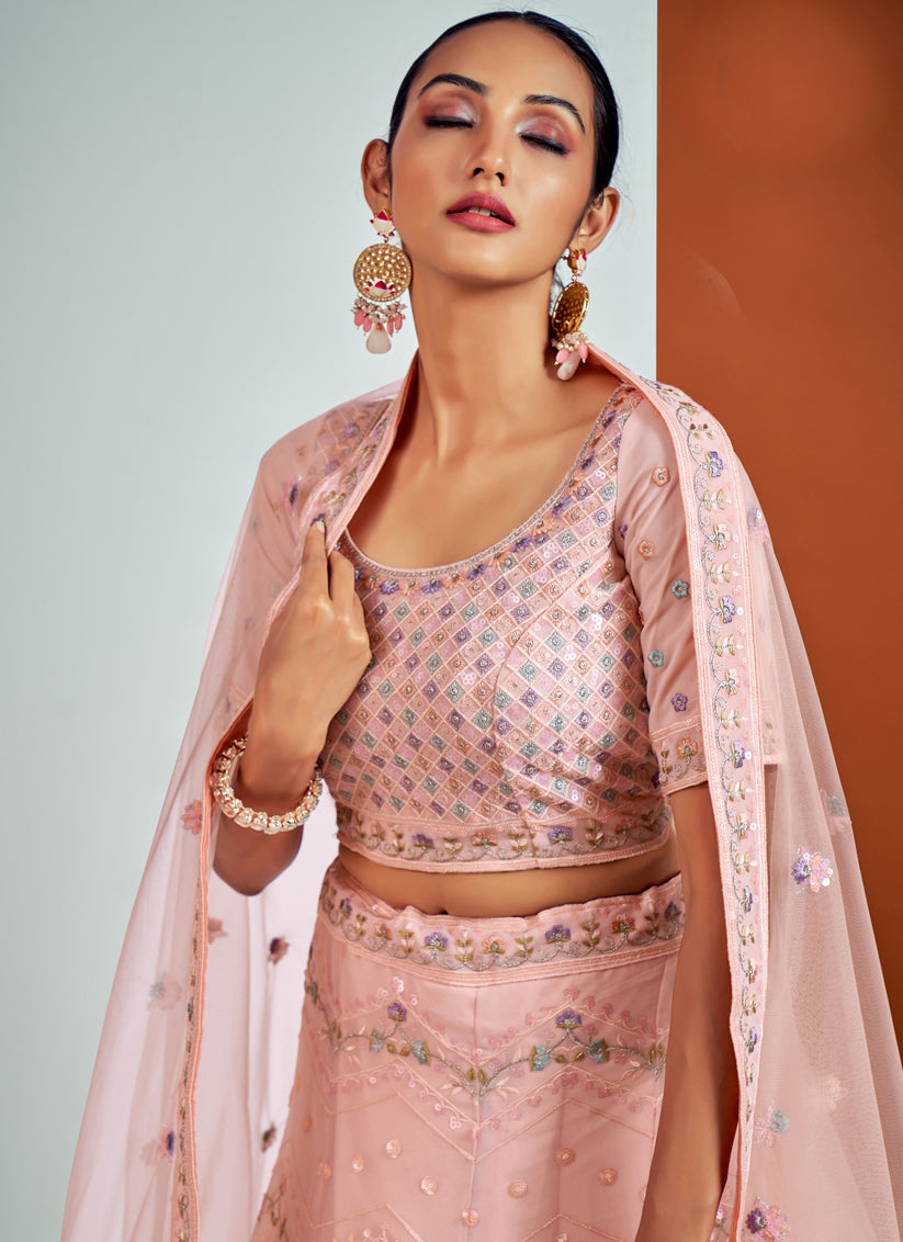 Blush Pink Georgette Embroidered Designer Lehenga Choli