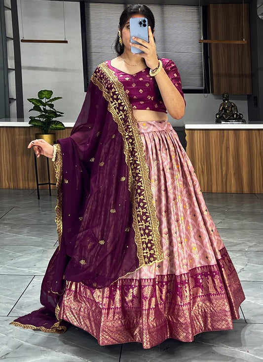 Peach Dola Silk Printed Chaniya Choli