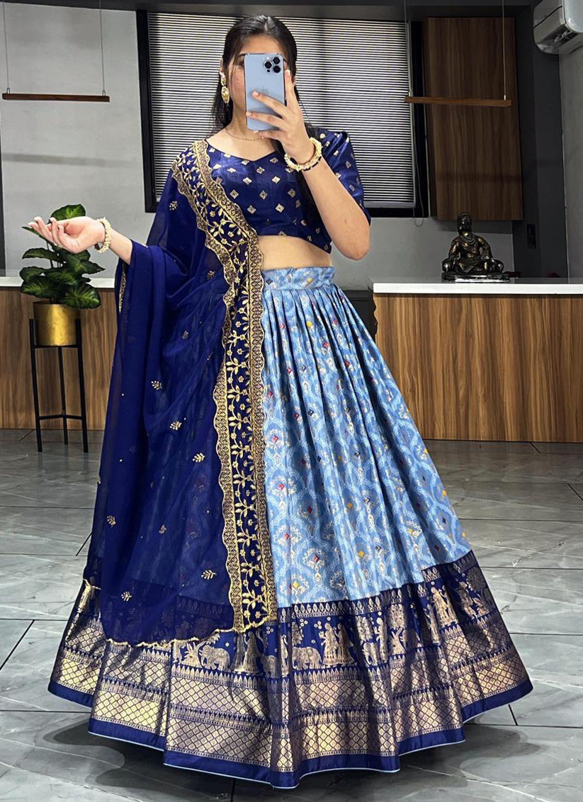 Blue Dola Silk Printed Chaniya Choli