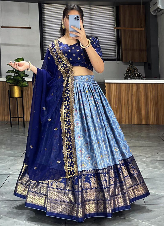 Blue Dola Silk Printed Chaniya Choli