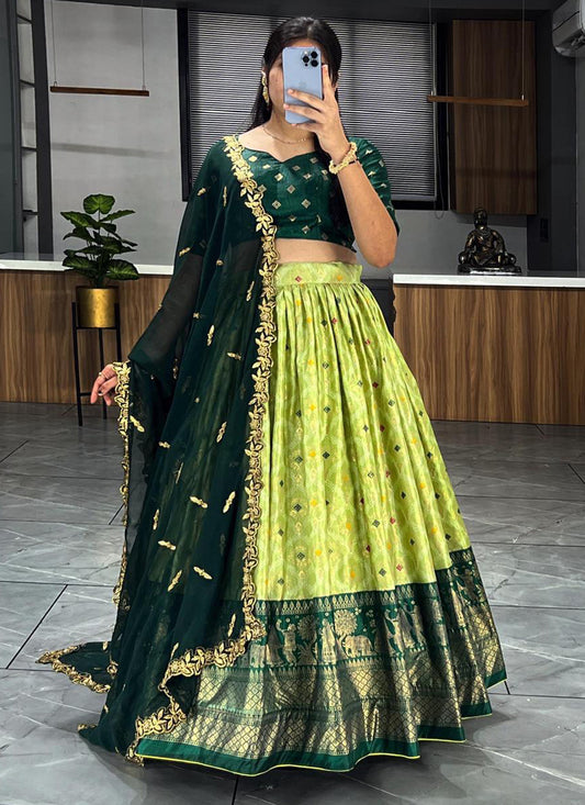 Parrot Green Dola Silk Printed Chaniya Choli