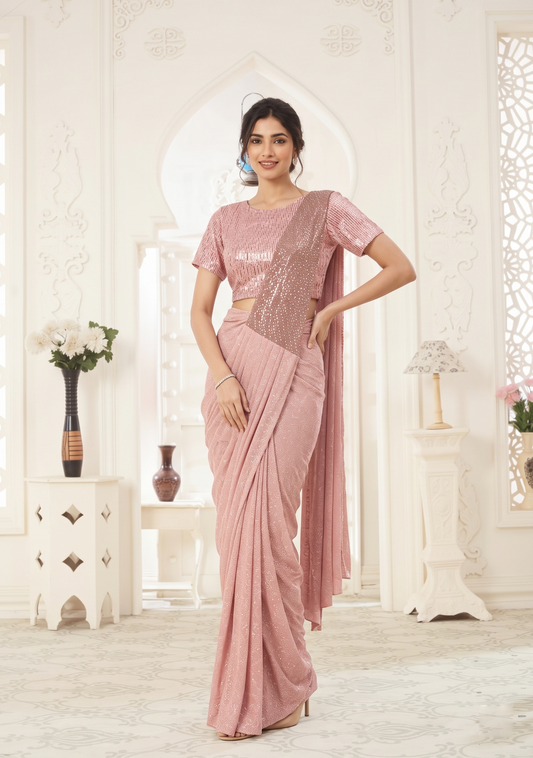 Onion Pink Festive Wear Drape Saree