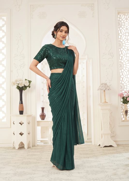 Green festive wear drape saree