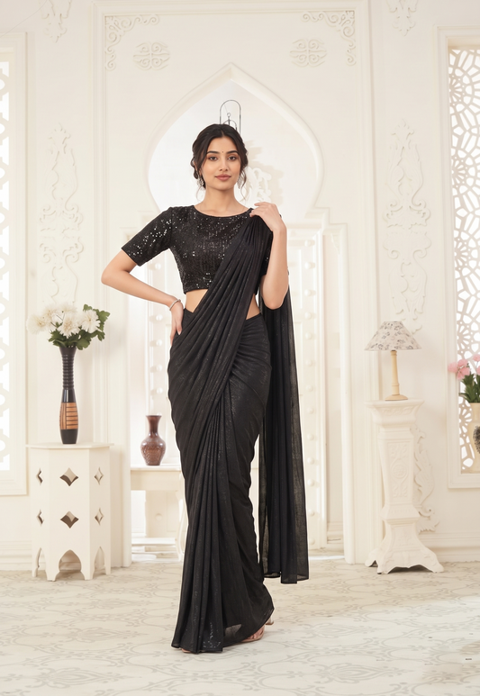 Black festive wear drape saree
