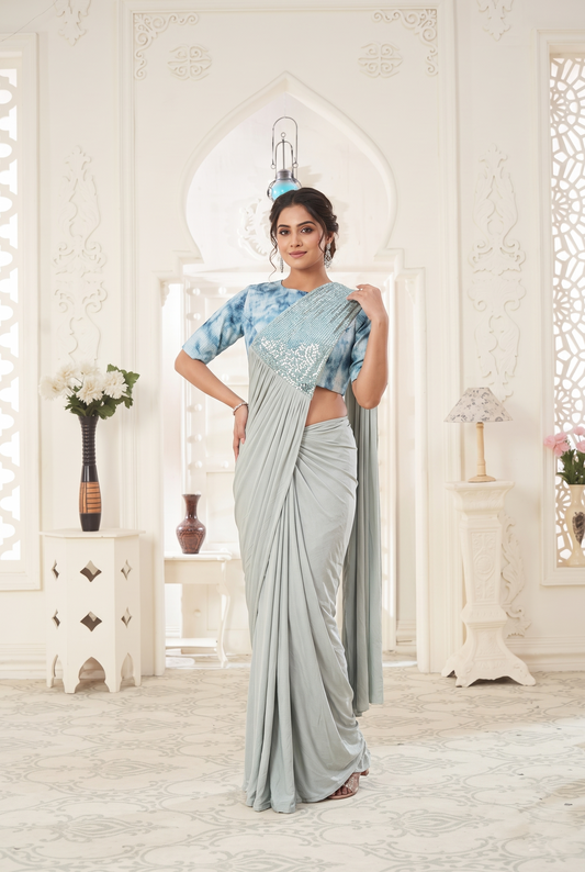 Light blue festive wear drape saree