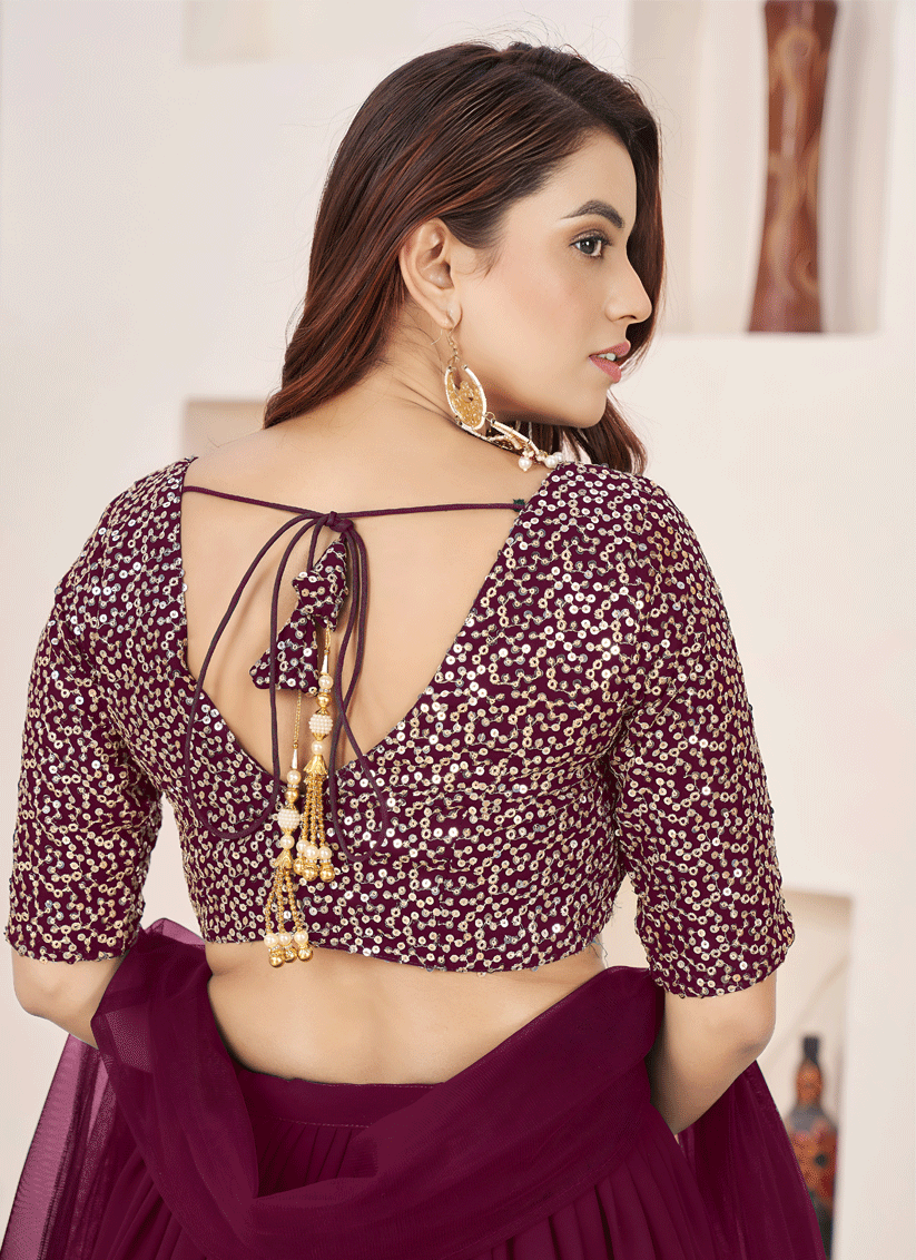 Regal Purple Sequins & Embroidered Georgette Lehenga Choli with Soft Net Dupatta