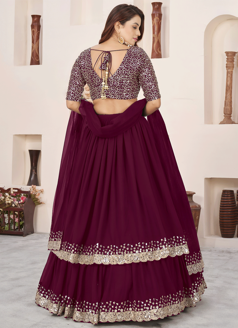 Regal Purple Sequins & Embroidered Georgette Lehenga Choli with Soft Net Dupatta