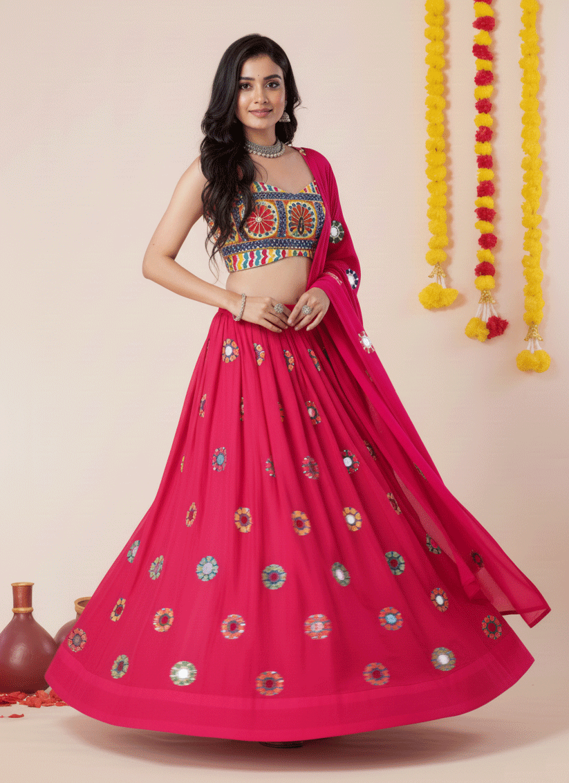 Premium Hot Pink Rayon Chaniya Choli for Garba & Navratri