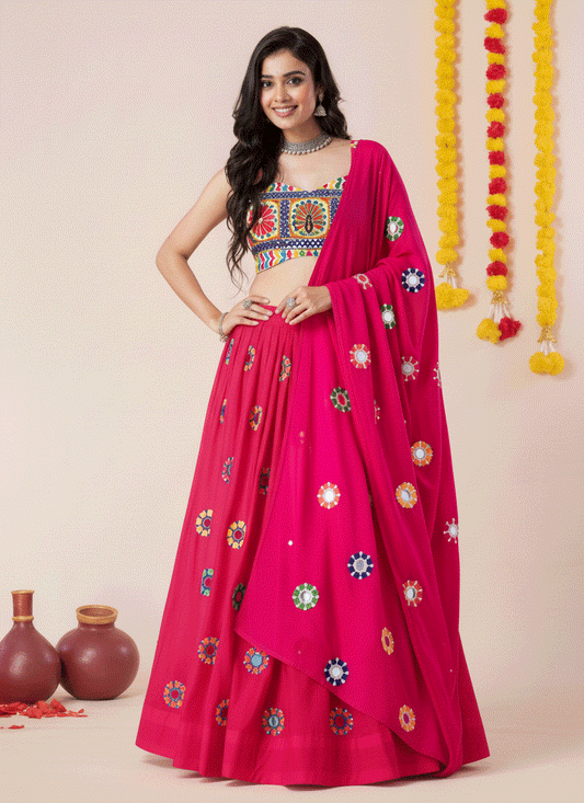 Premium Hot Pink Rayon Chaniya Choli for Garba & Navratri