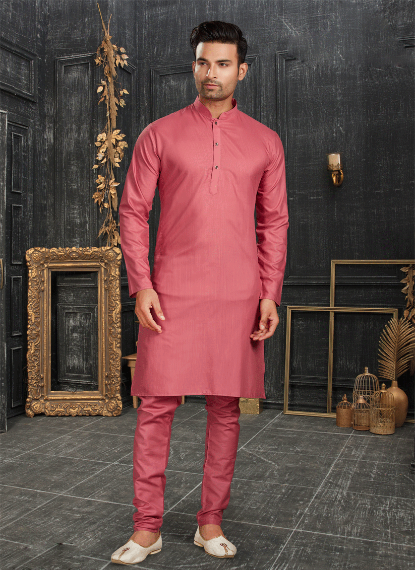 Coral Pink Men's cotton Kurta Pyjama Set