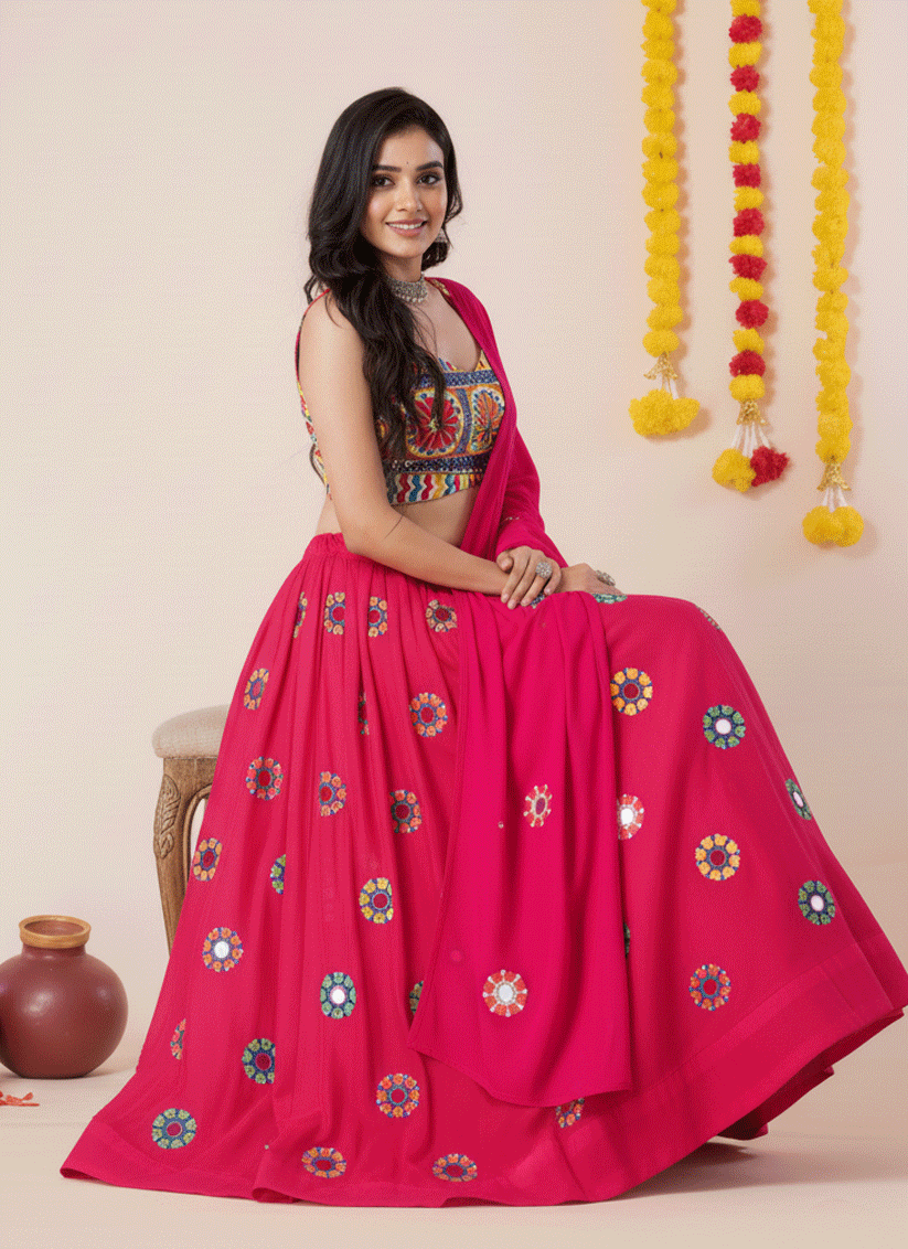 Premium Hot Pink Rayon Chaniya Choli for Garba & Navratri