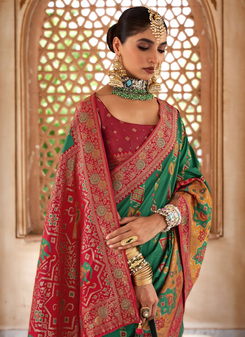 Rama Green Silk Banarasi Brocade Woven Wedding Saree