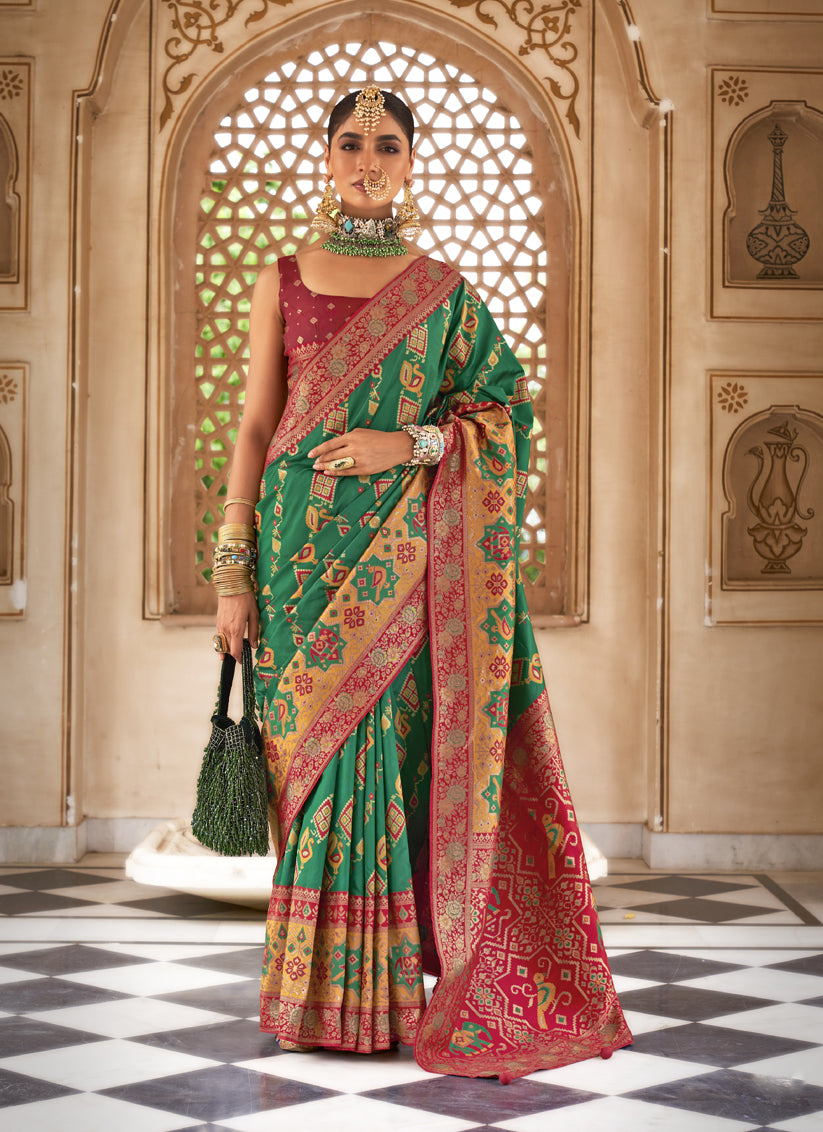 Rama Green Silk Banarasi Brocade Woven Wedding Saree