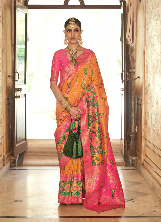 Golden Yellow Silk Banarasi Brocade Woven Wedding Saree