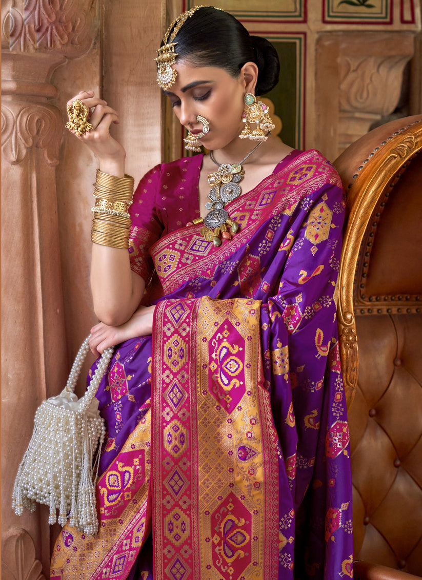 Magenta Silk Banarasi Brocade Woven Wedding Saree