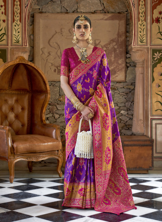 Magenta Silk Banarasi Brocade Woven Wedding Saree