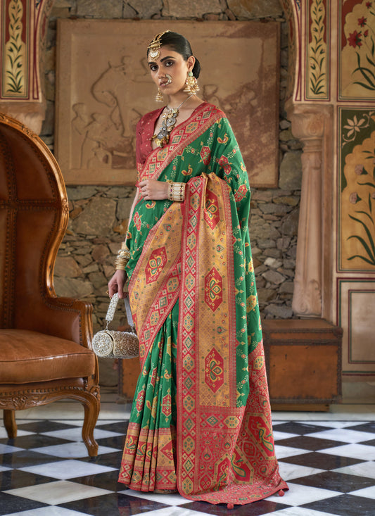 Rama Green Silk Banarasi Brocade Woven Wedding Saree