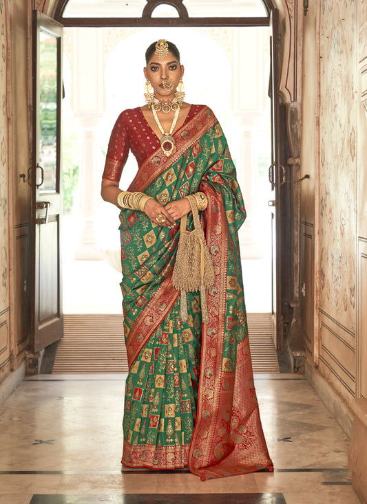 Rama Green Silk Banarasi Brocade Woven Wedding Saree