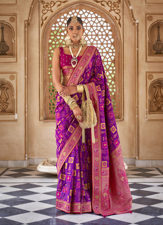 Magenta Silk Banarasi Brocade Woven Wedding Saree