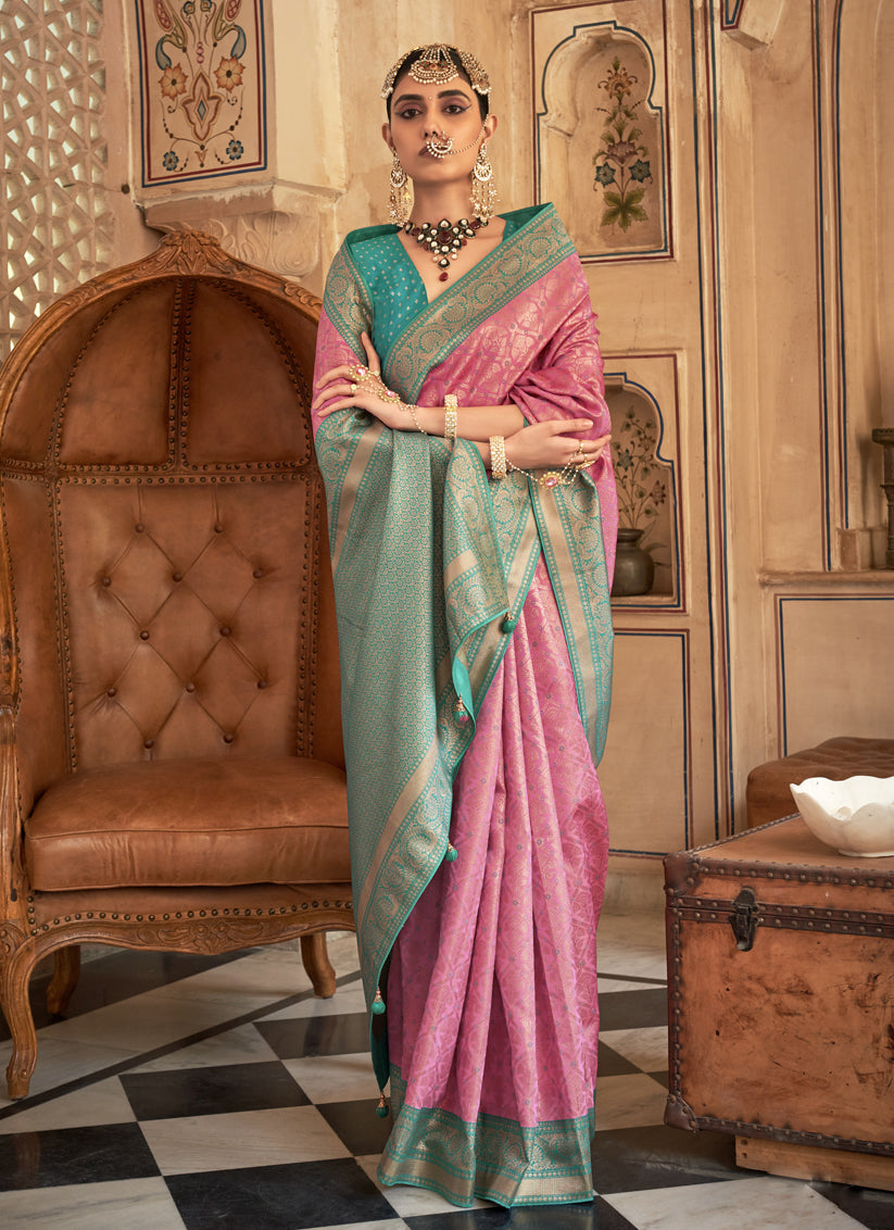 Pink Silk Banarasi Brocade Zari Woven Saree