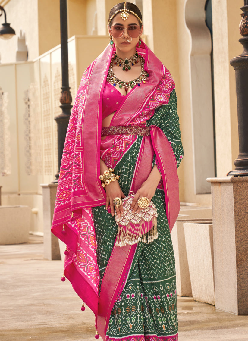 Green Silk Digital Printed Saree