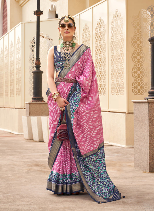 Pink Silk Digital Printed Saree