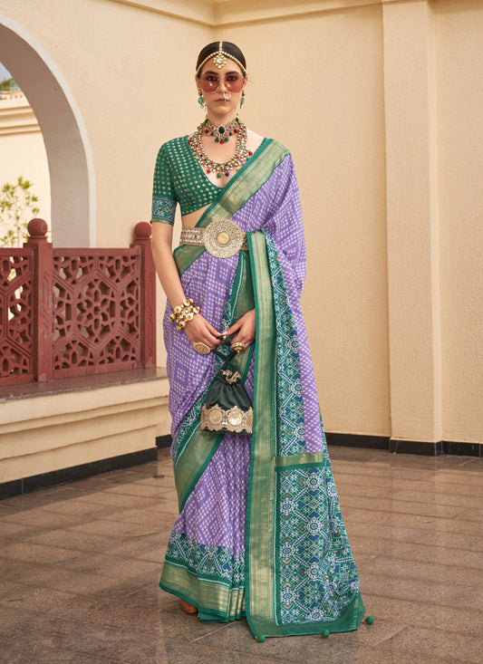 Purple Silk Digital Printed Saree