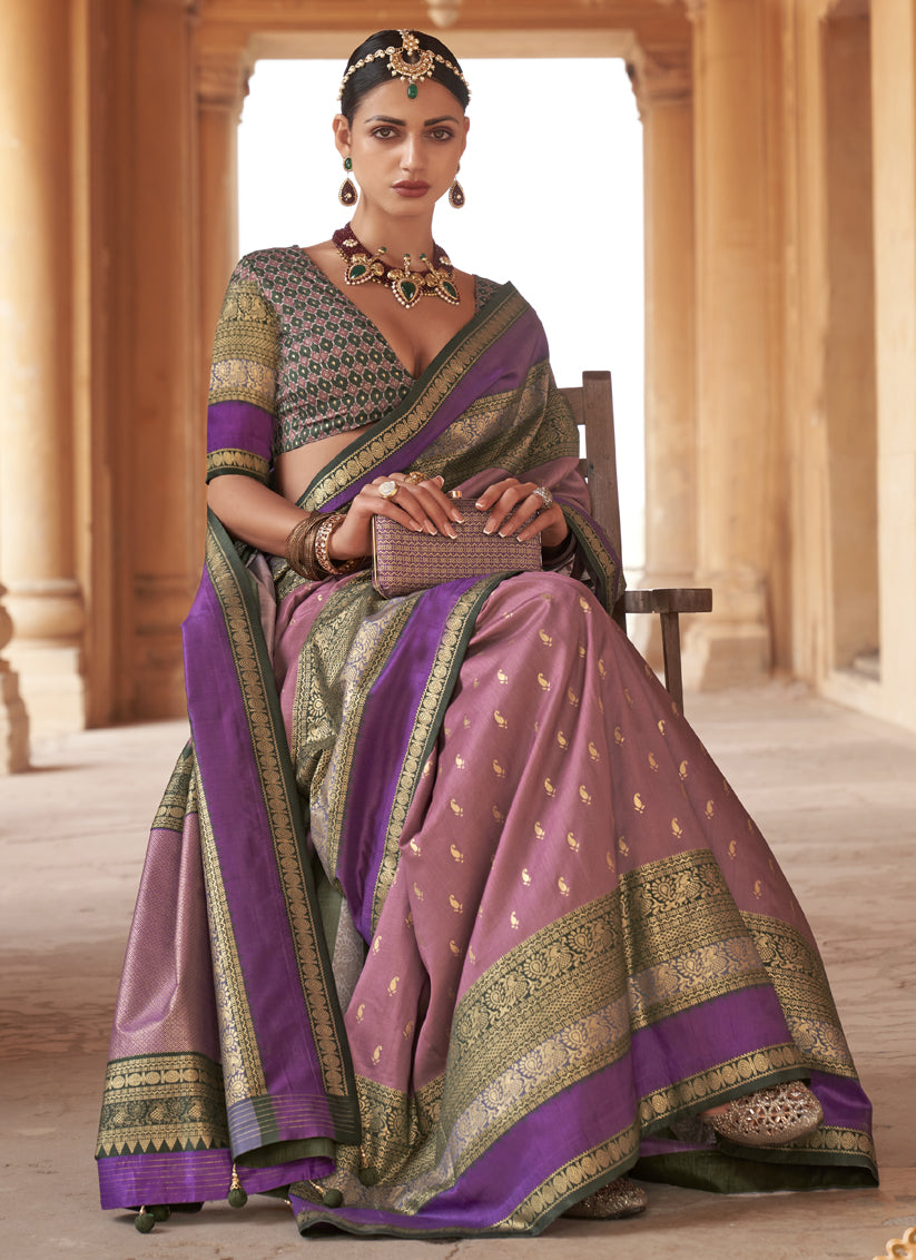 Lilac Silk Embellished Saree