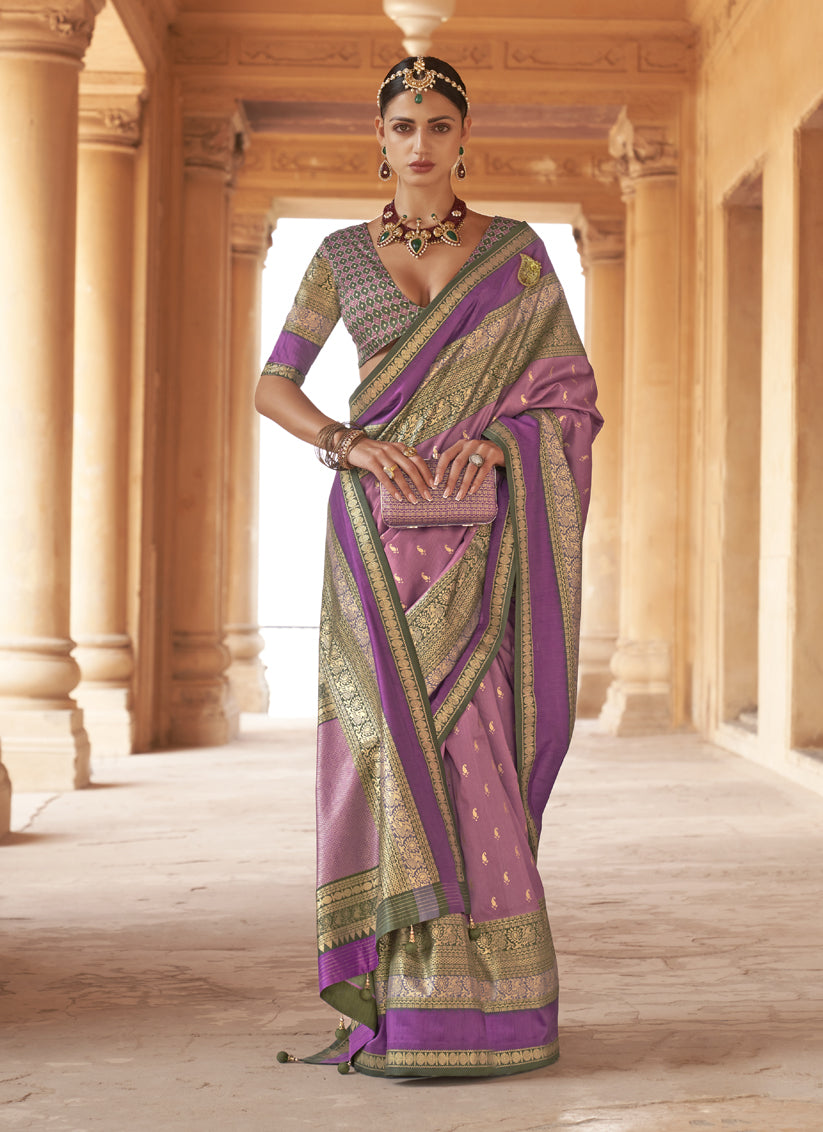 Lilac Silk Embellished Saree