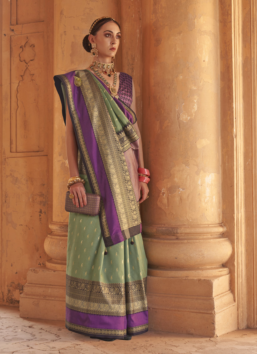 Pale Mint Silk Embellished Saree