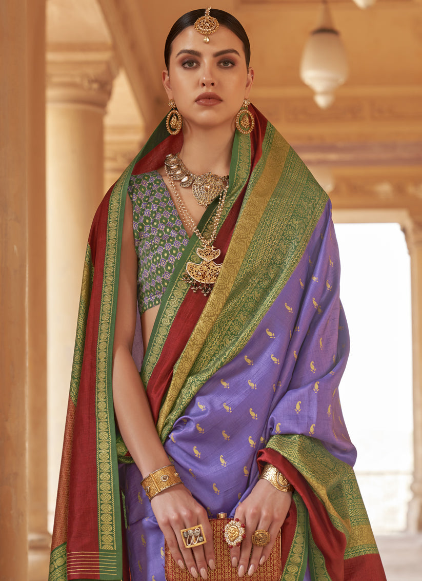 Periwinkle Silk Embellished Saree