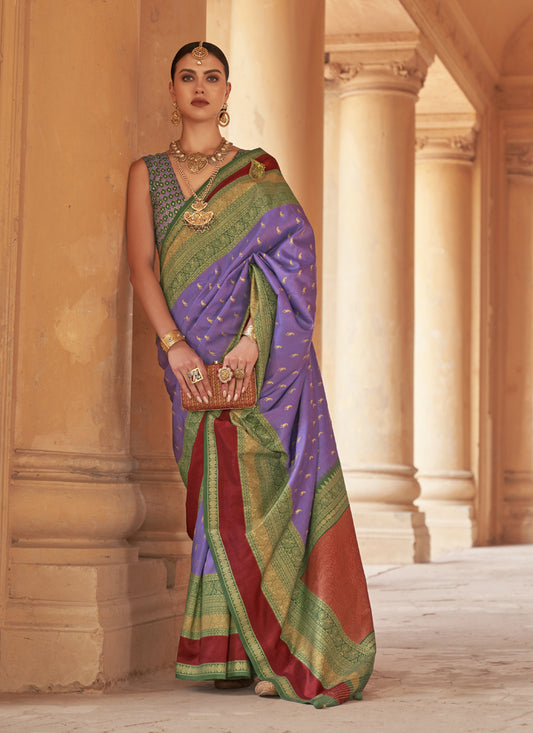 Periwinkle Silk Embellished Saree