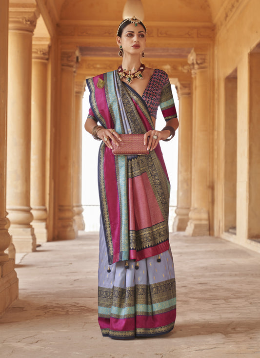 Lavender Grey Silk Embellished Saree