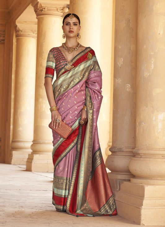 Pink Silk Embellished Saree