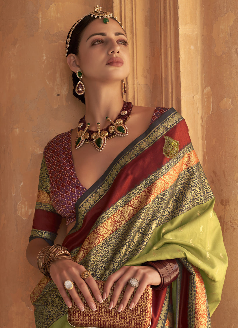 Pear Green Silk Embellished Saree