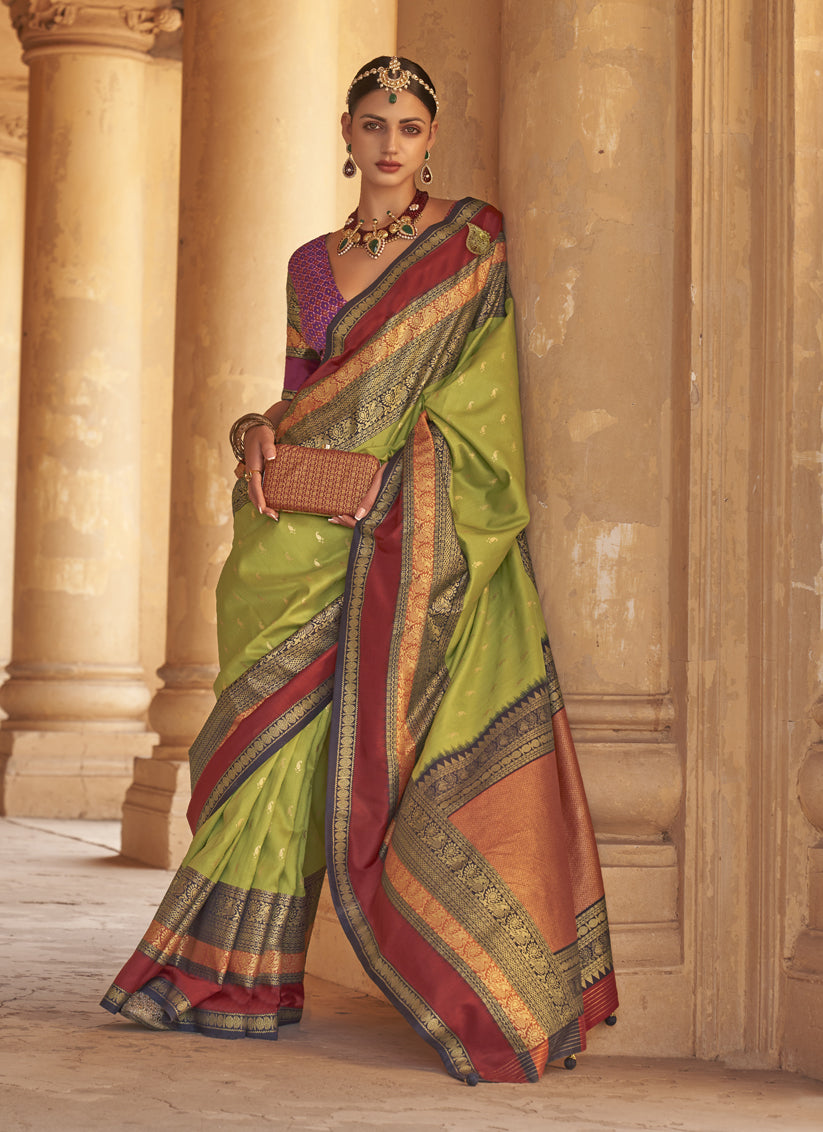 Pear Green Silk Embellished Saree