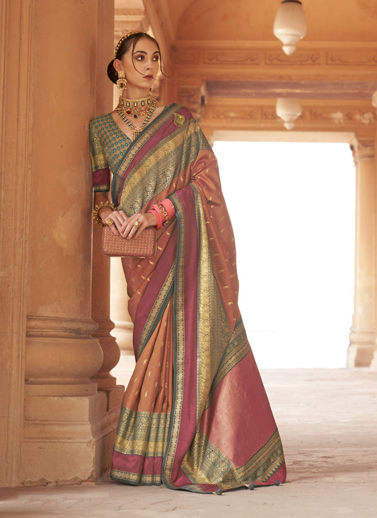 Dusty Peach Silk Embellished Saree