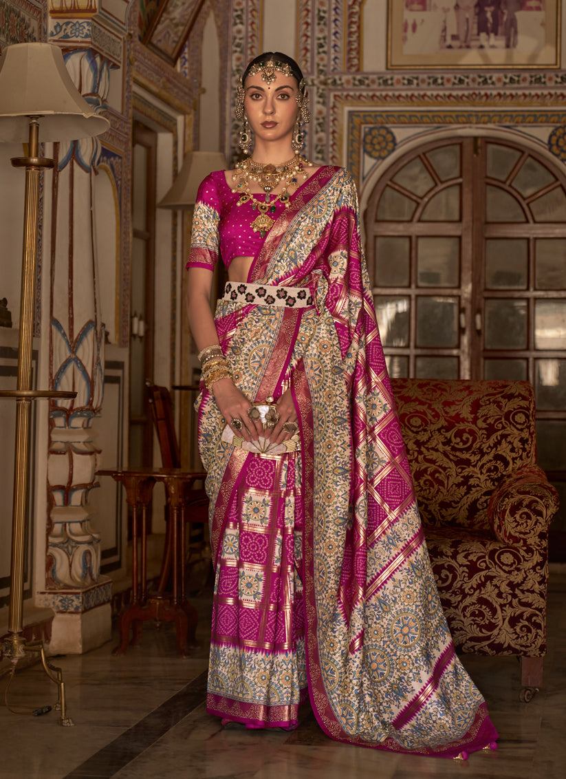 Rani Pink Silk Embellished Saree